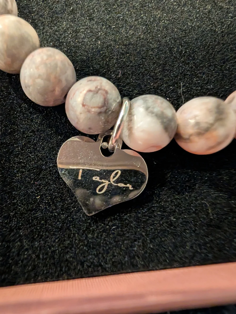 Taylor Swift Happy Birth-Tay Pink and Cream Stone Bead Bracelet with Heart Charm